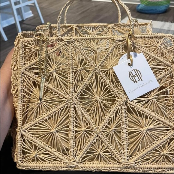 HOUSE OF HARLOW NWT HAND WOVEN RAFFIA PURSE - Picture 1 of 7
